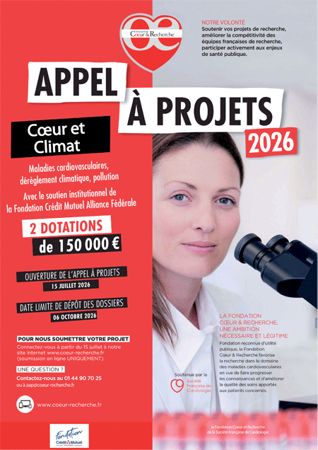 Affiche de l'appel à projets Maladies cardiovasculaires, dérèglement climatique, pollution